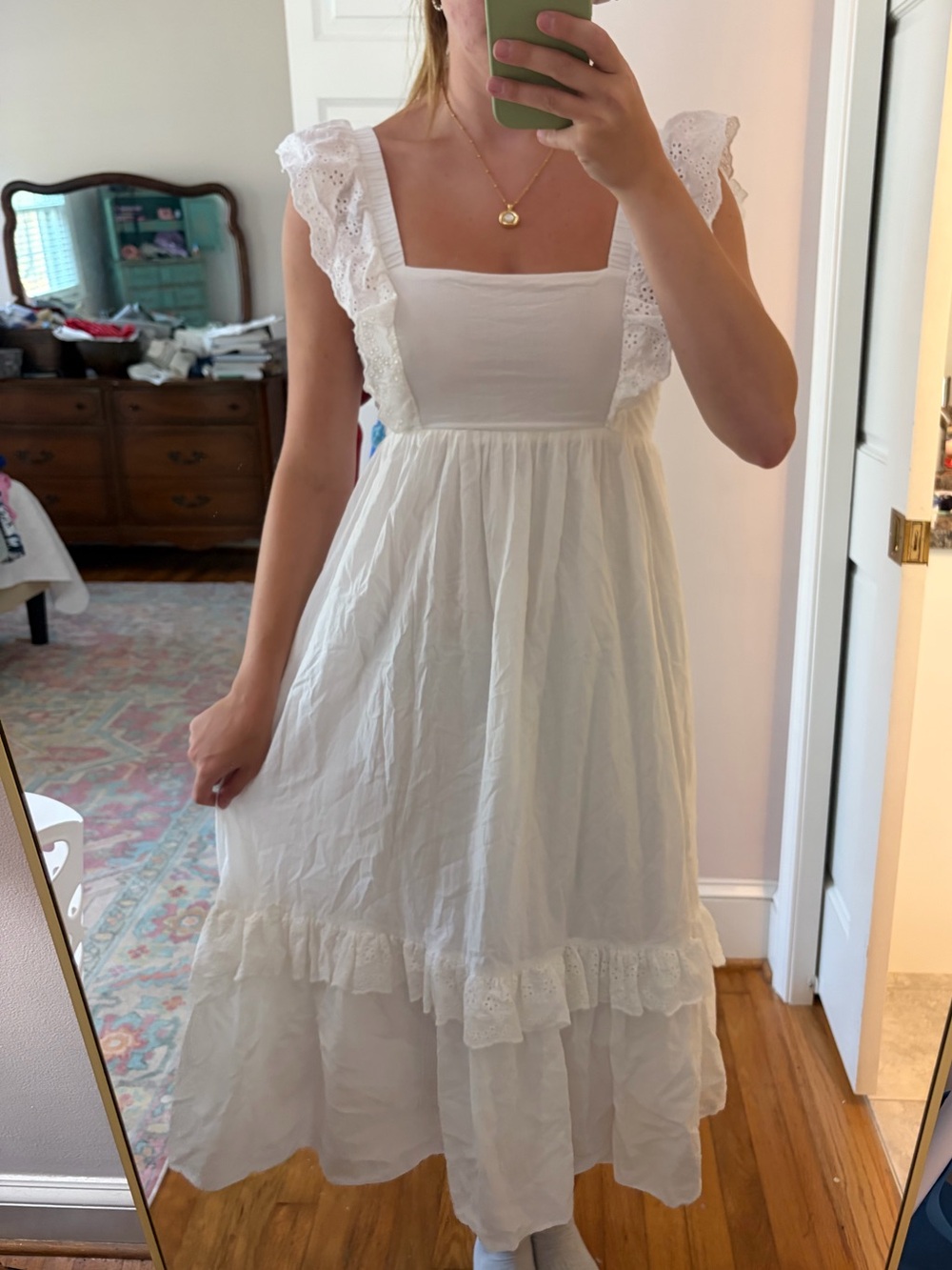 En Saison white lace midi baby doll tie back dress